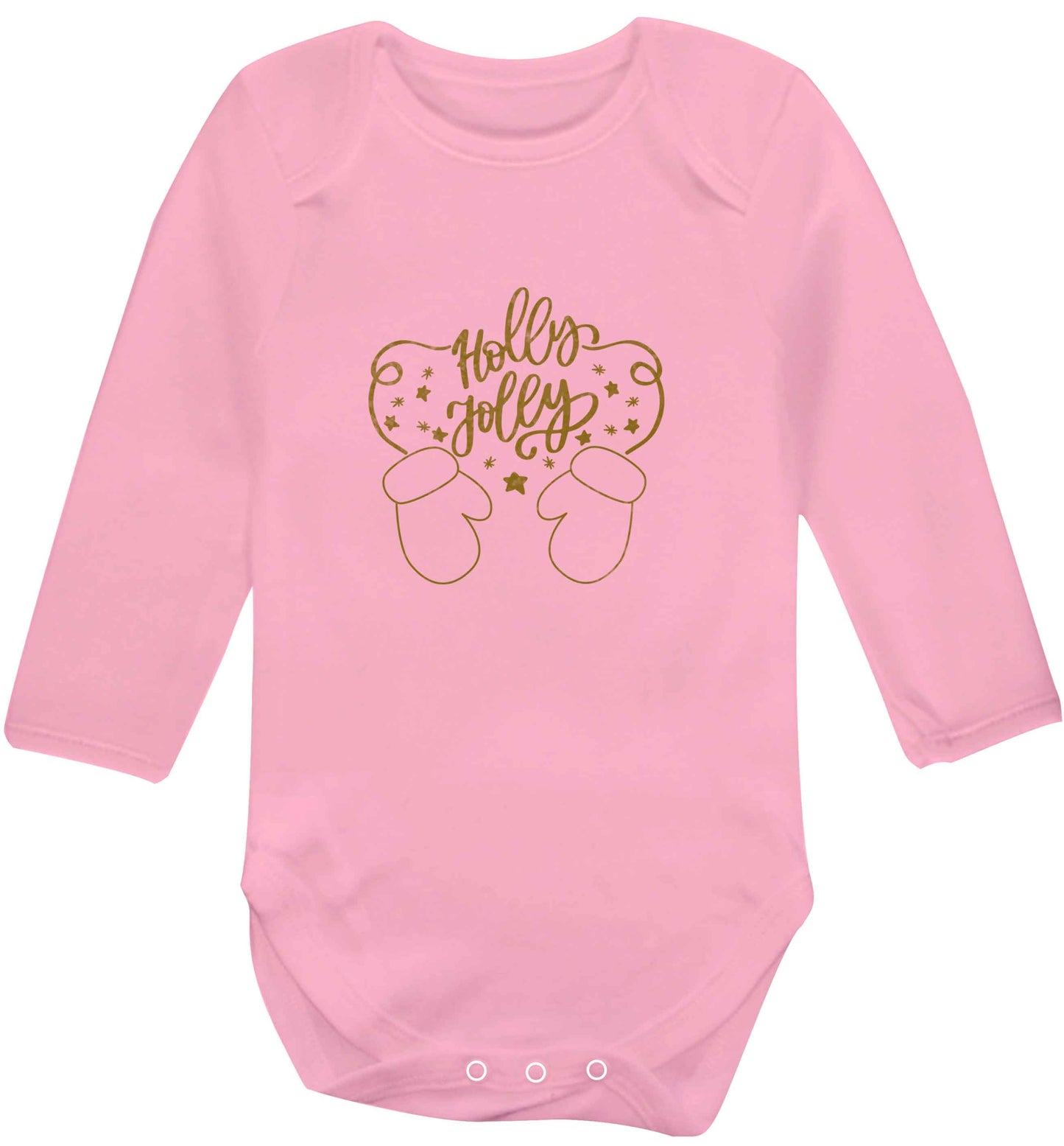 Holly jolly baby vest long sleeved pale pink 6-12 months