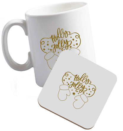10 oz Tis The Season to Drink Whisky ceramic mug and coaster set right handed