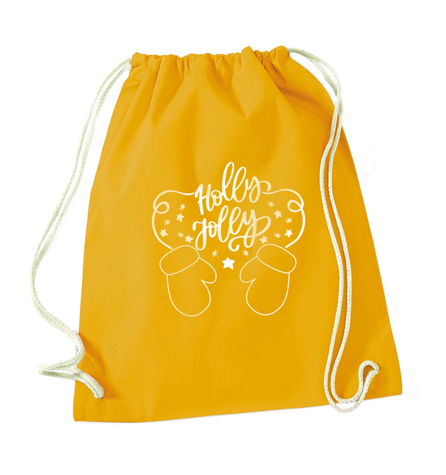 Holly jolly mustard drawstring bag