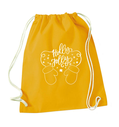 Holly jolly mustard drawstring bag