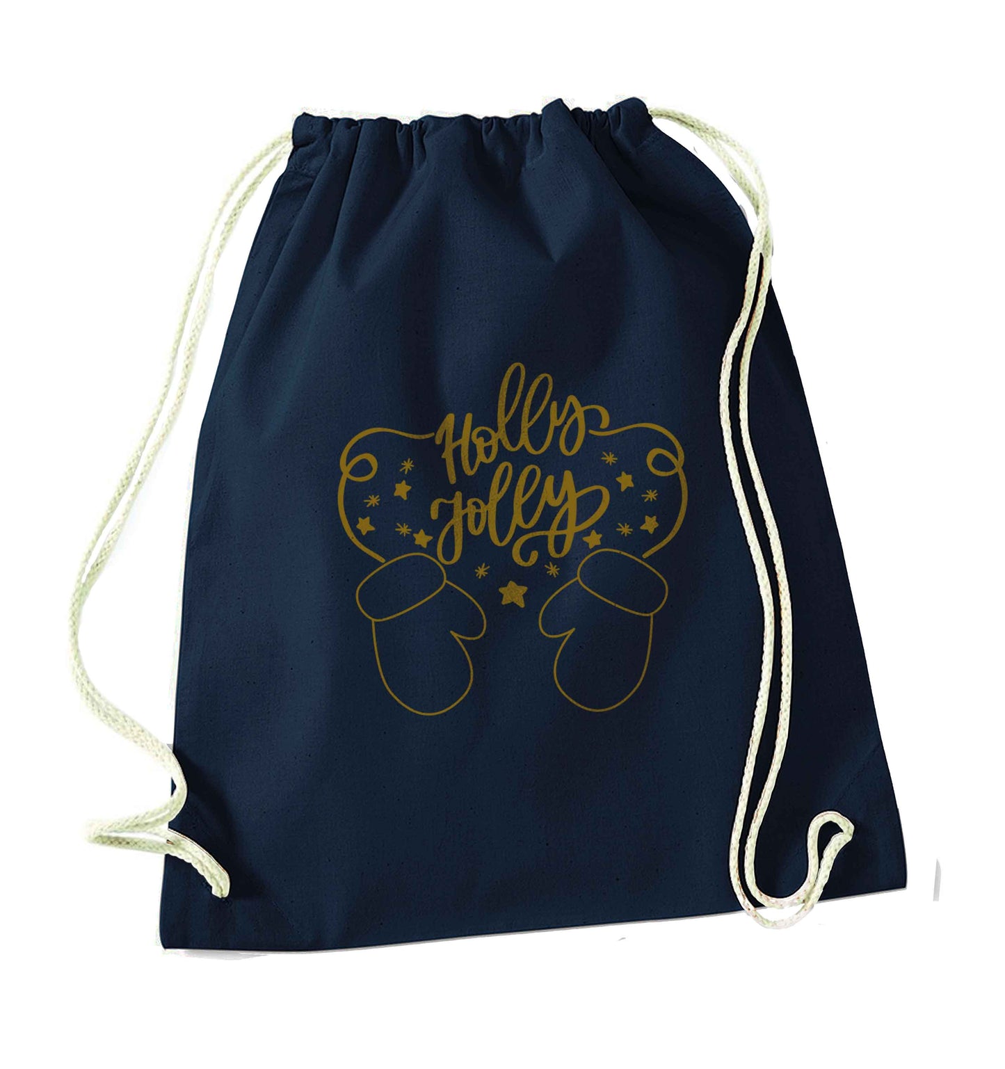 Holly jolly navy drawstring bag