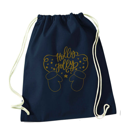 Holly jolly navy drawstring bag