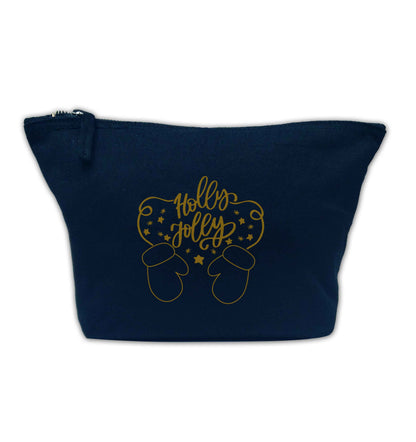 Holly jolly navy makeup bag