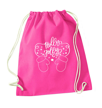 Holly jolly pink drawstring bag