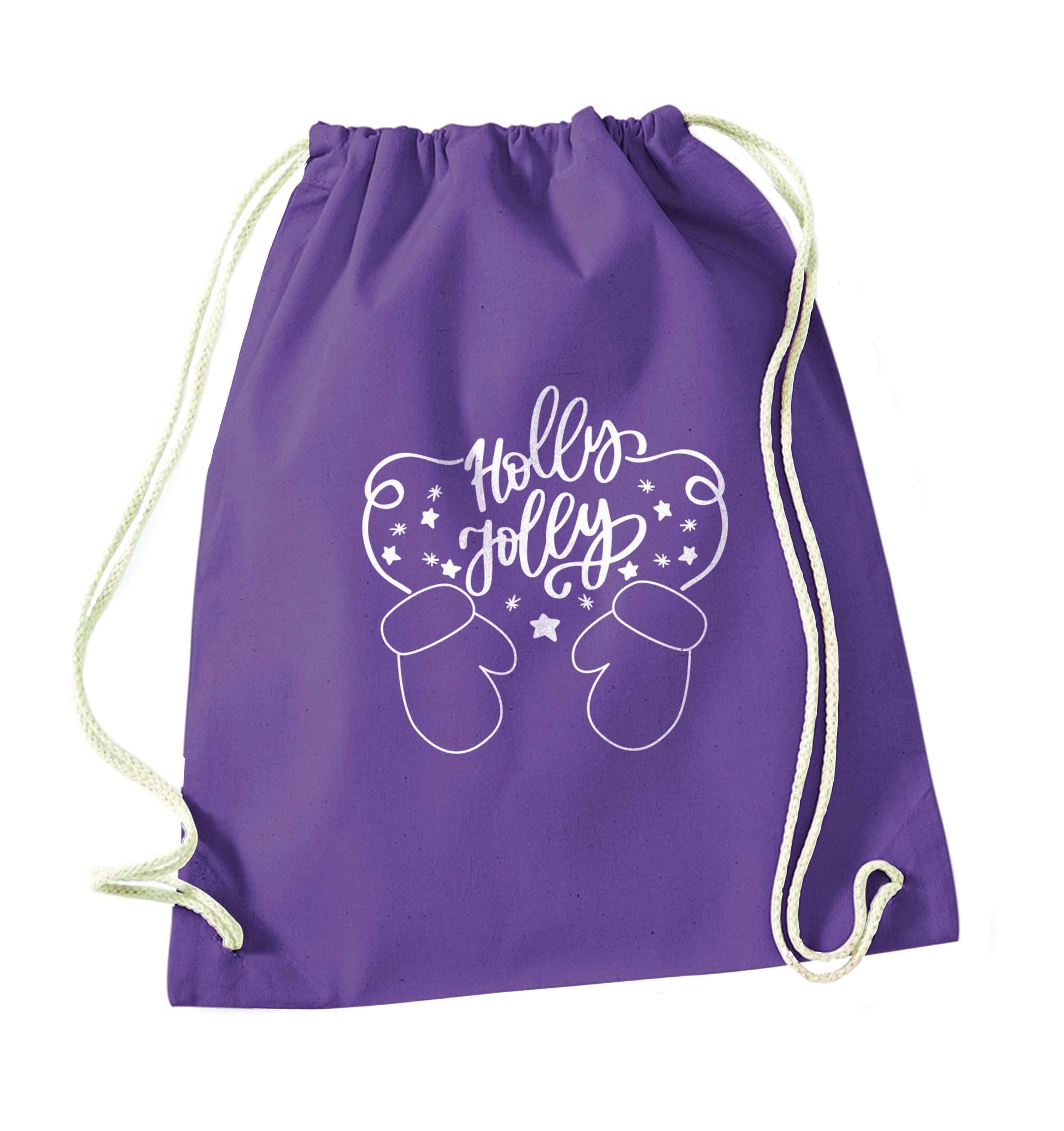 Holly jolly purple drawstring bag