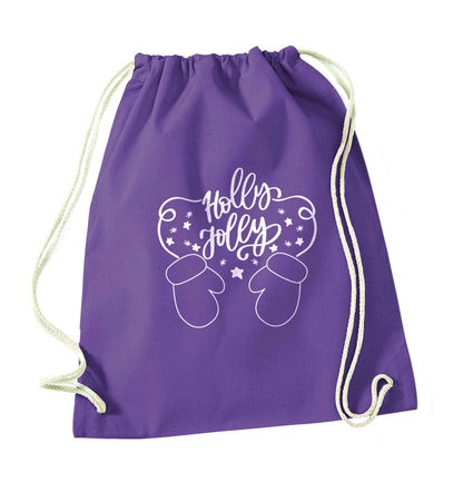 Holly jolly purple drawstring bag