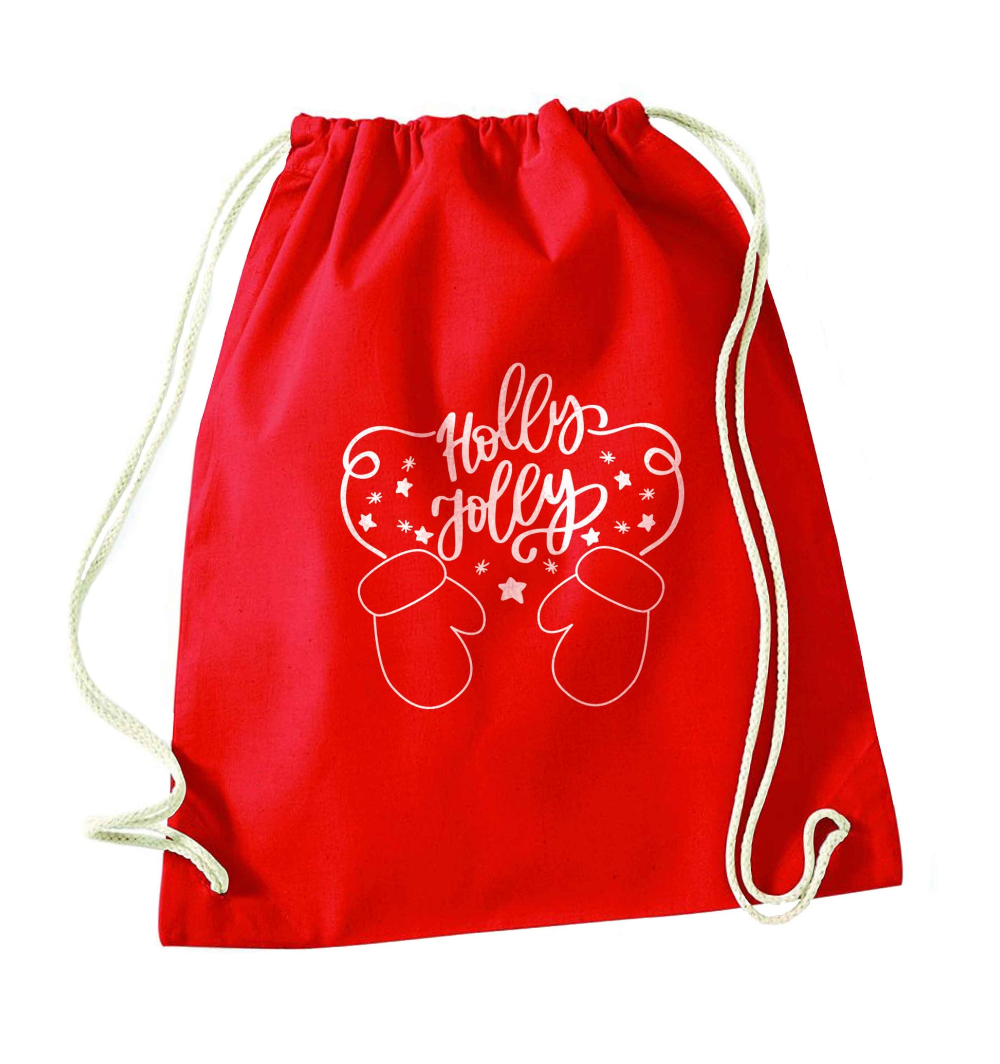 Holly jolly red drawstring bag 