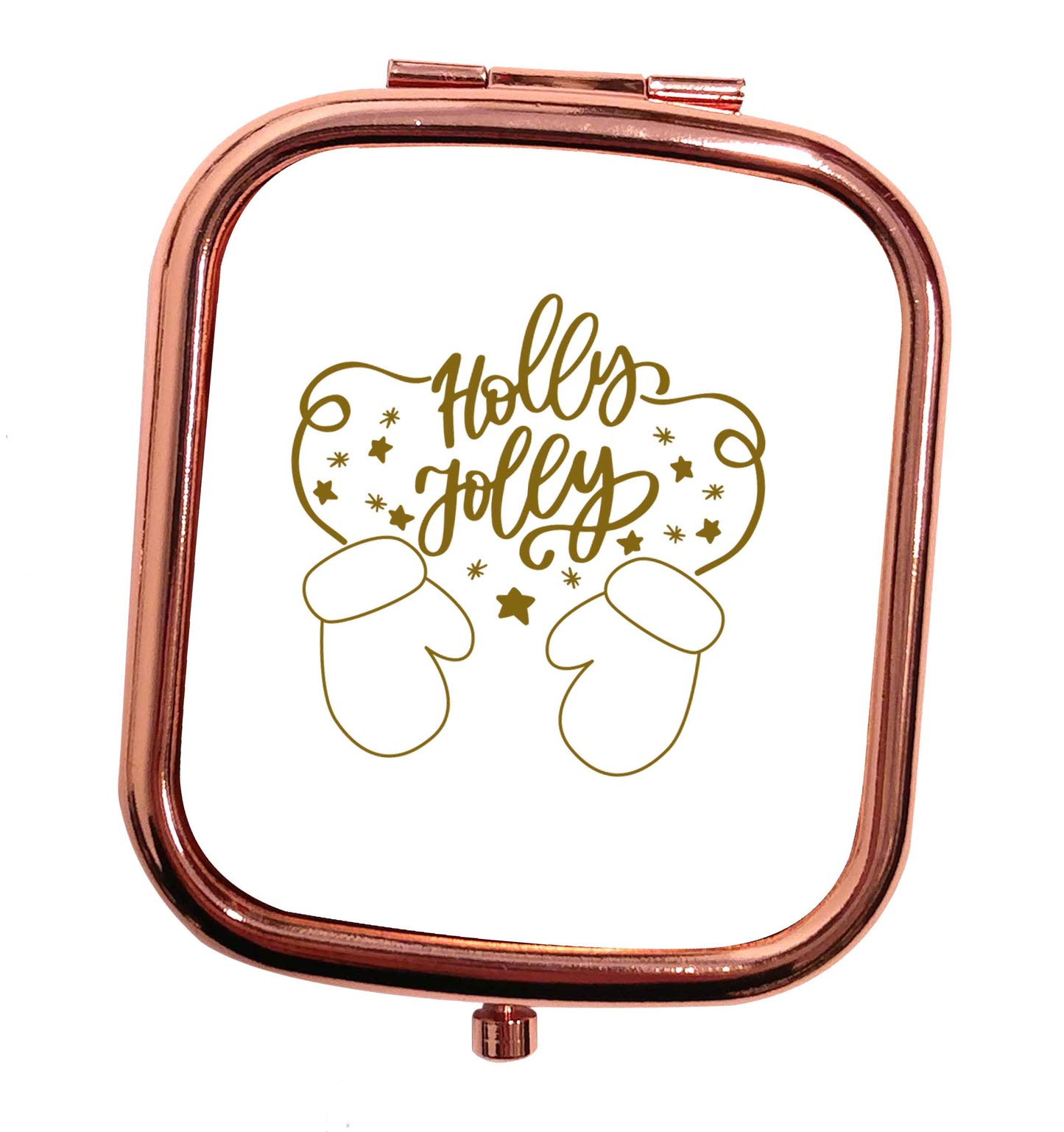 Holly jolly rose gold square pocket mirror