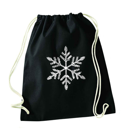Snowflake black drawstring bag
