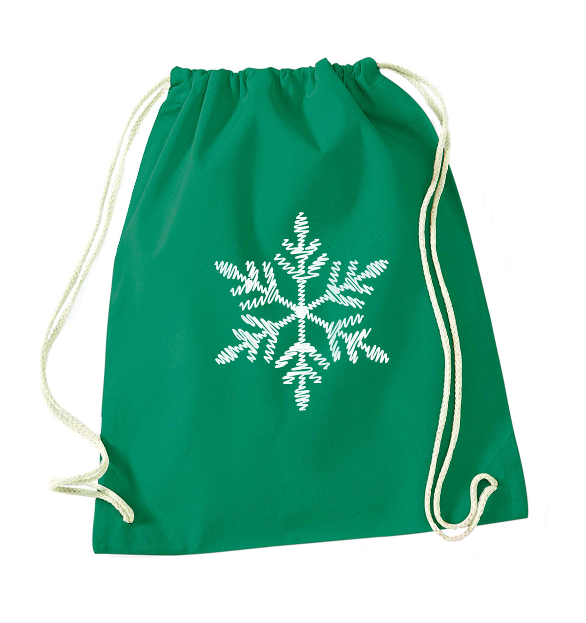 Snowflake green drawstring bag