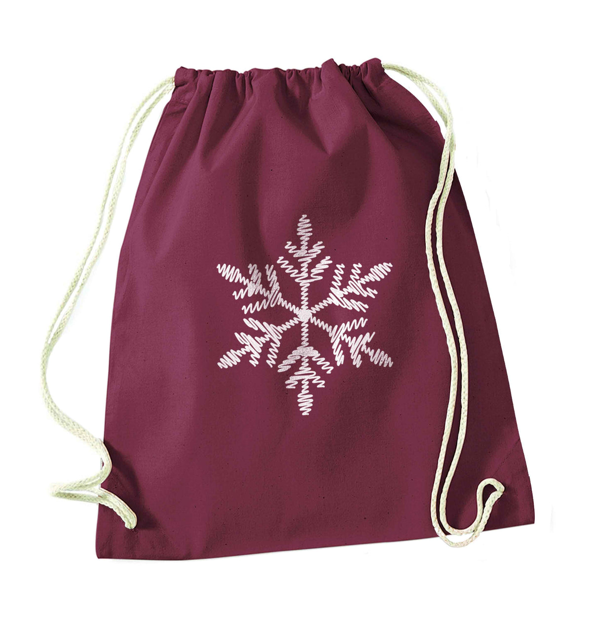 Snowflake maroon drawstring bag