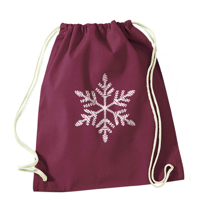 Snowflake maroon drawstring bag