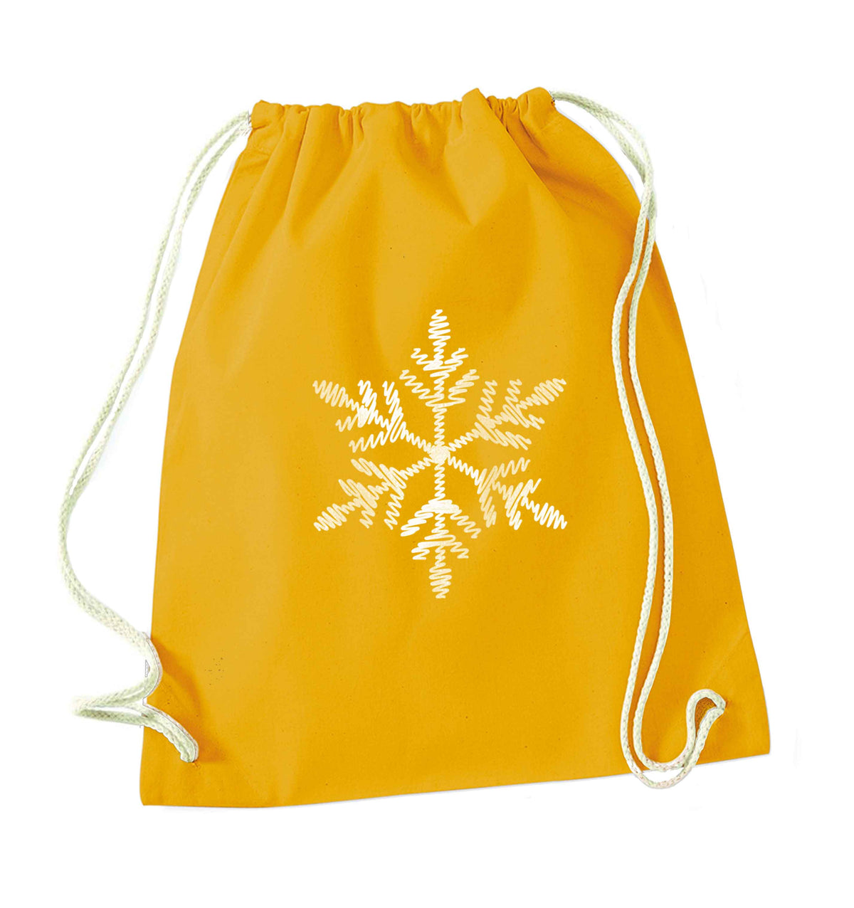 Snowflake mustard drawstring bag