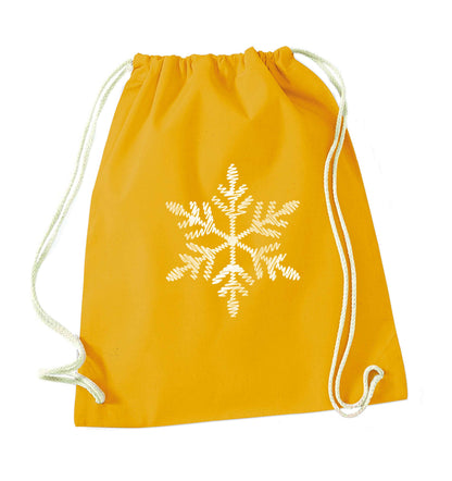 Snowflake mustard drawstring bag