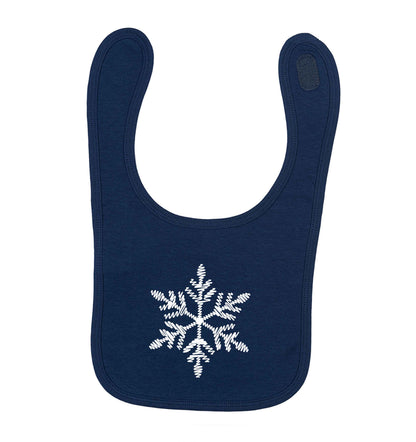 Snowflake navy baby bib