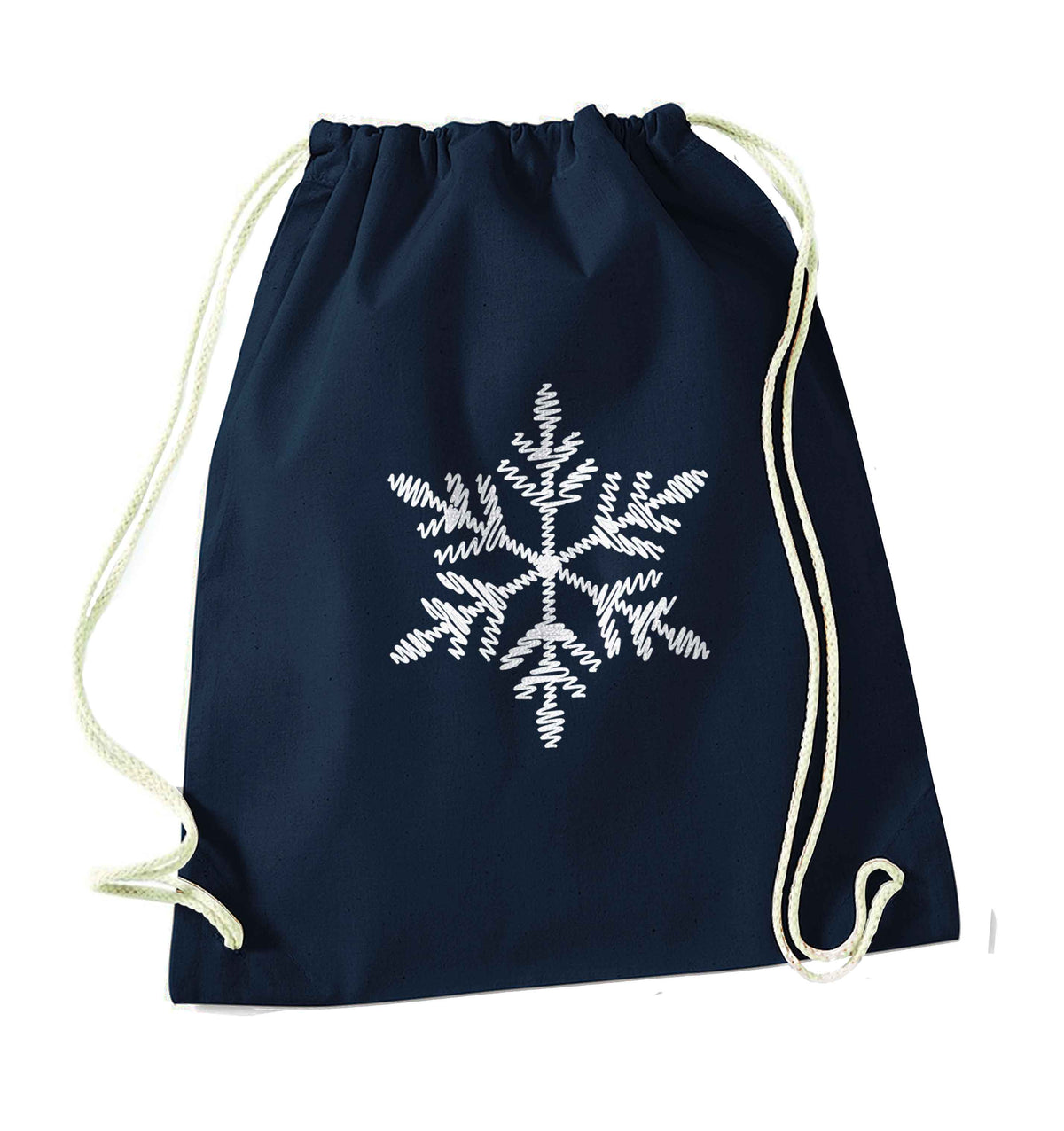 Snowflake navy drawstring bag