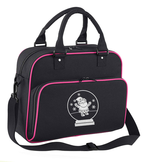 Santa snowglobe children's dance bag black with pink detail