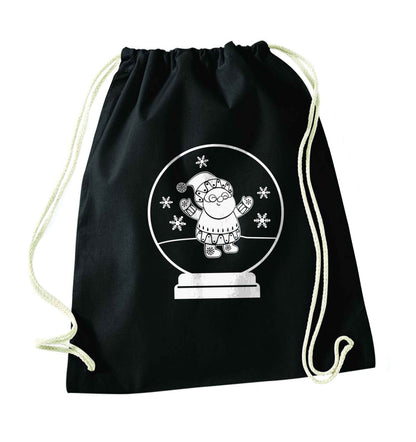 Santa snowglobe black drawstring bag