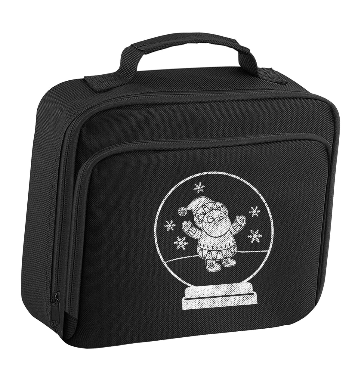 Santa snowglobe insulated black lunch bag cooler