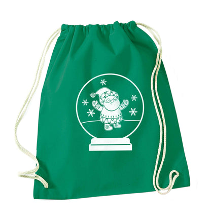 Santa snowglobe green drawstring bag