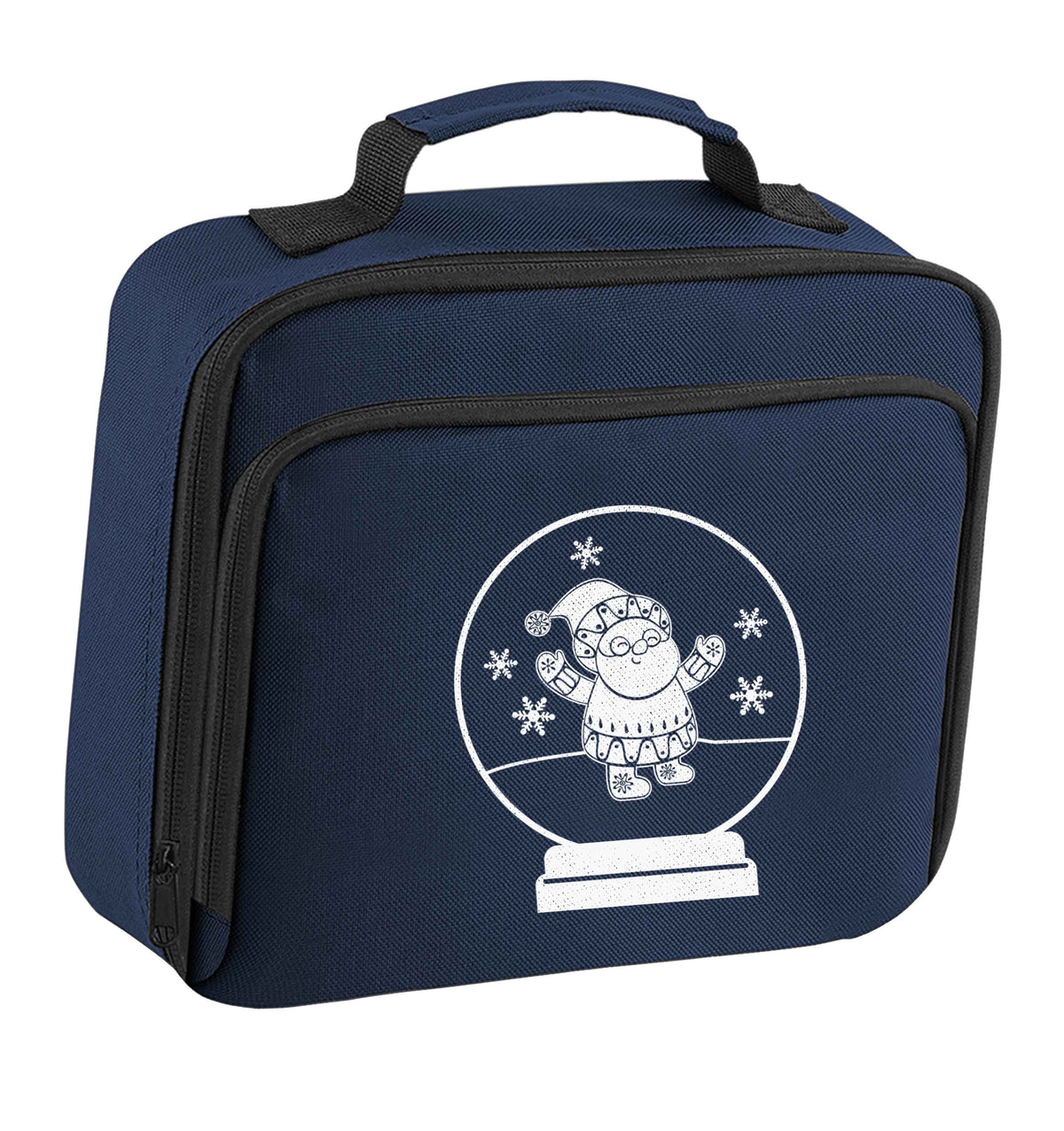 Santa snowglobe insulated navy lunch bag cooler