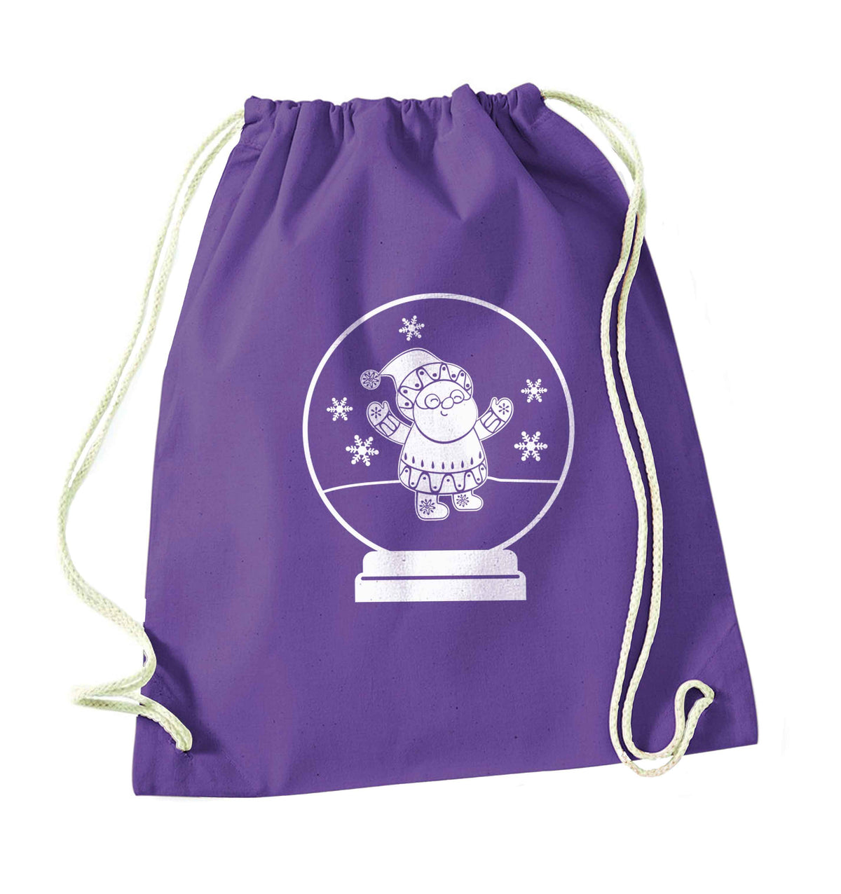 Santa snowglobe purple drawstring bag
