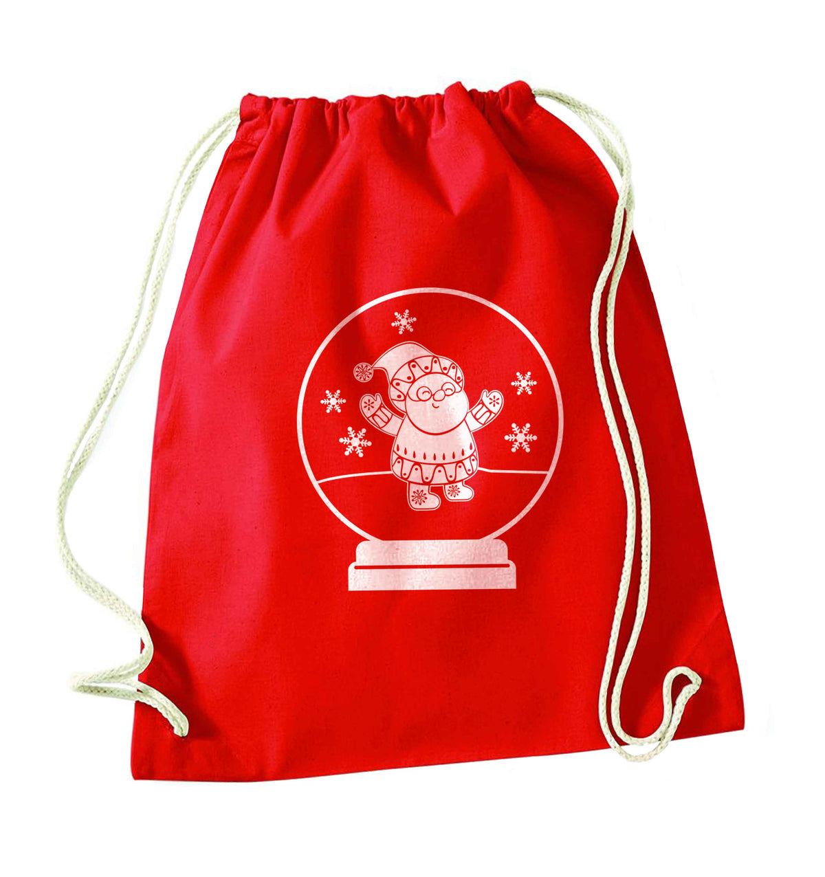 Santa snowglobe red drawstring bag 