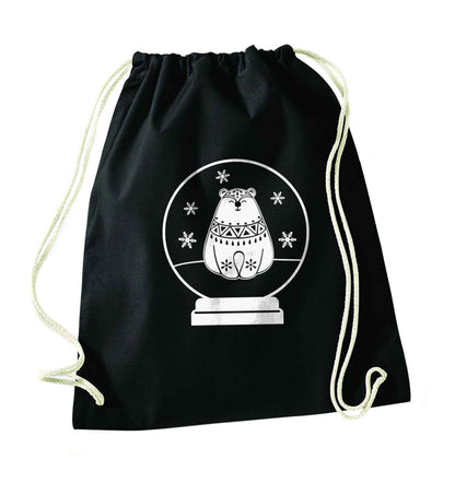 Polar Bear Snowglobe black drawstring bag