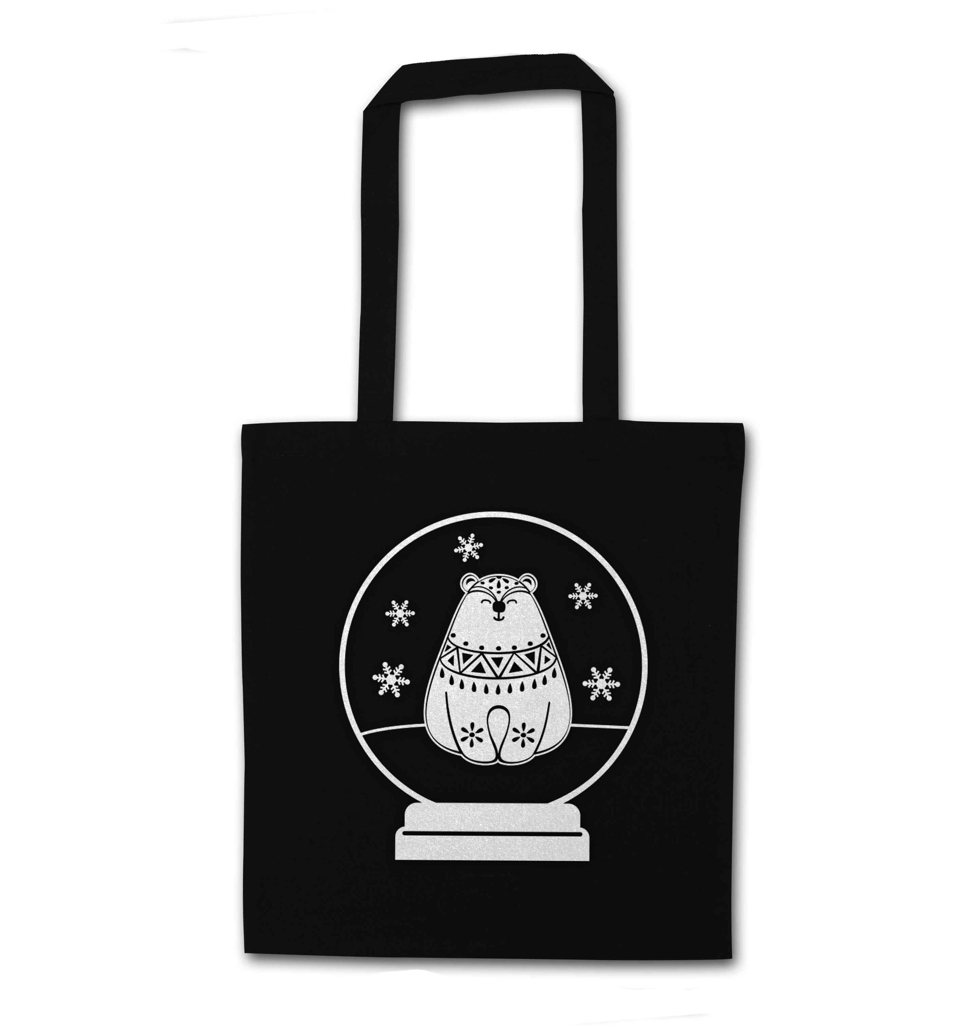 Polar Bear Snowglobe black tote bag
