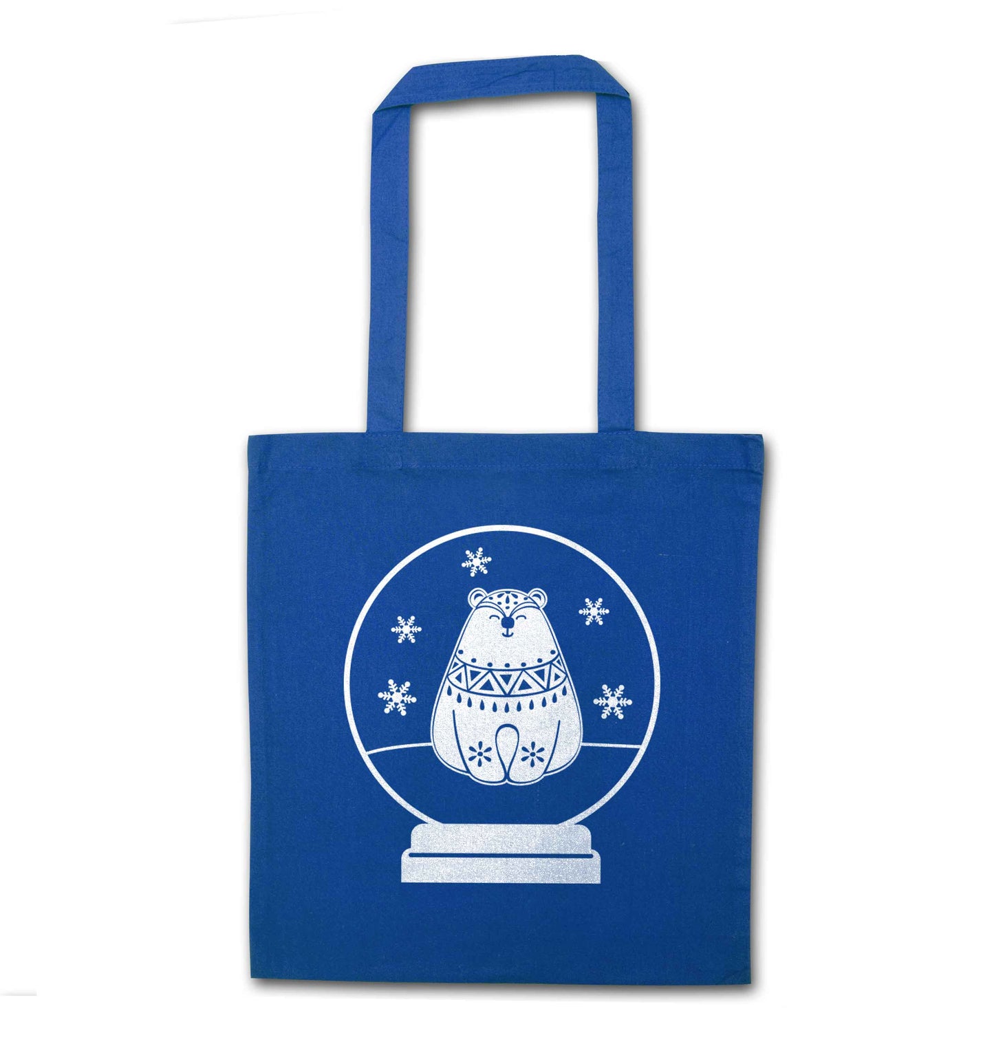Polar Bear Snowglobe blue tote bag
