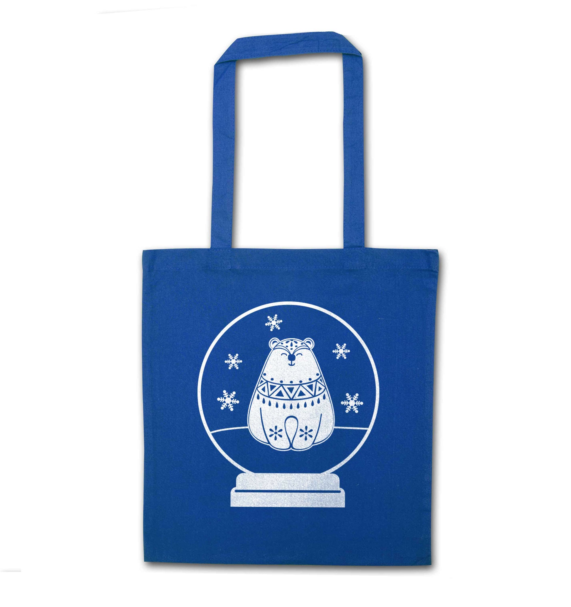 Polar Bear Snowglobe blue tote bag