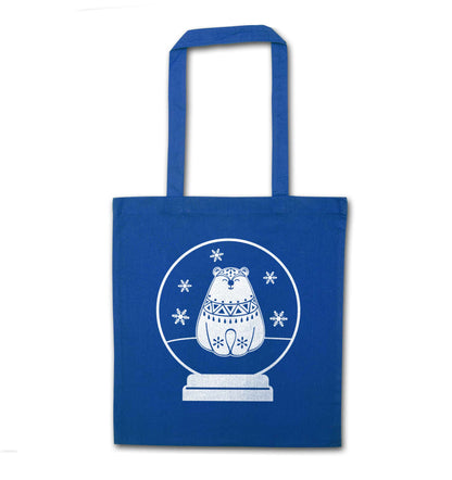Polar Bear Snowglobe blue tote bag