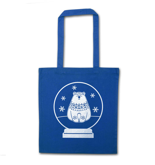 Polar Bear Snowglobe blue tote bag