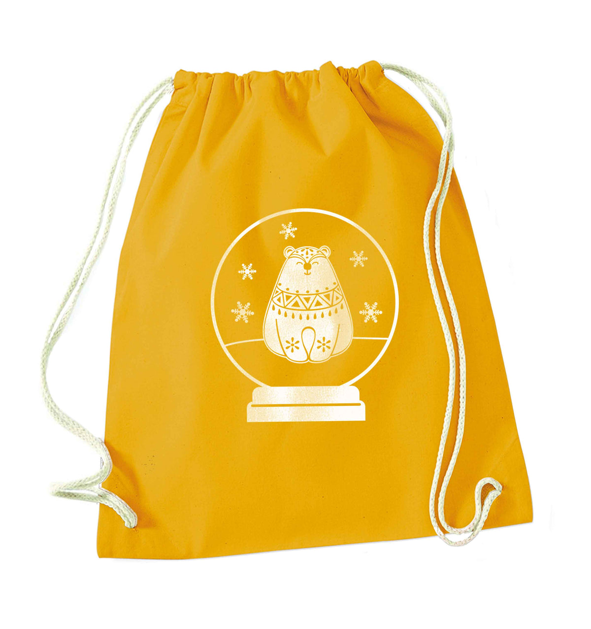 Polar Bear Snowglobe mustard drawstring bag