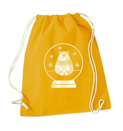 Polar Bear Snowglobe mustard drawstring bag
