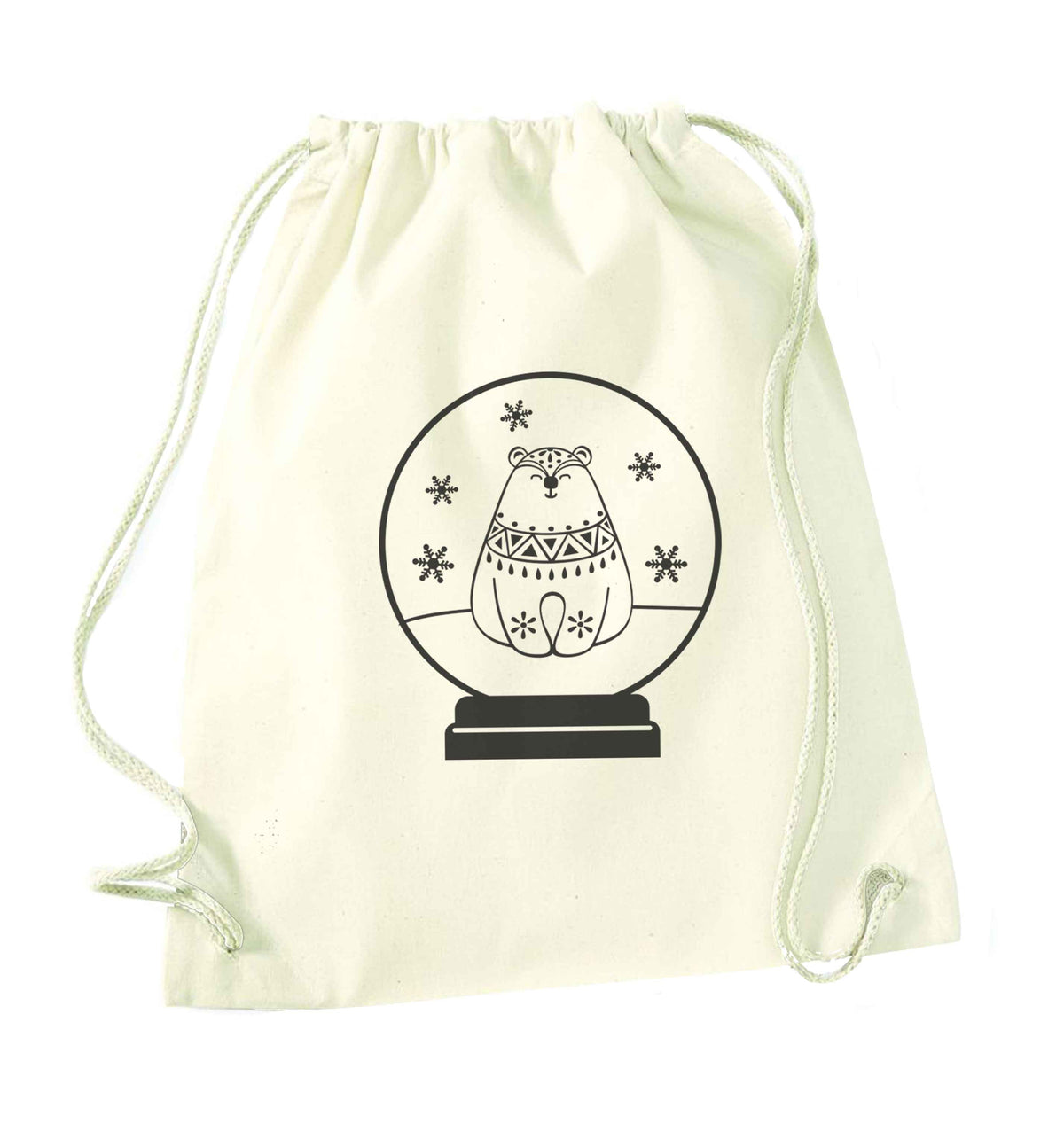 Polar Bear Snowglobe natural drawstring bag