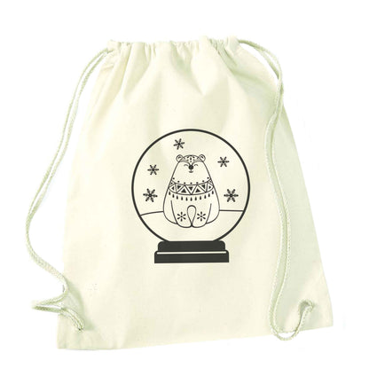 Polar Bear Snowglobe natural drawstring bag
