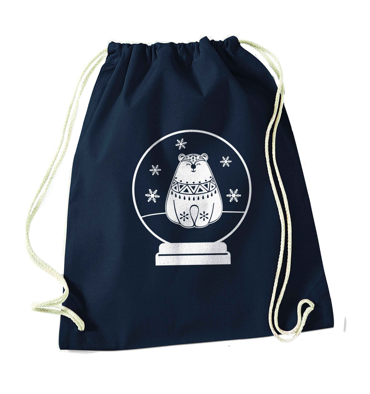 Polar Bear Snowglobe navy drawstring bag