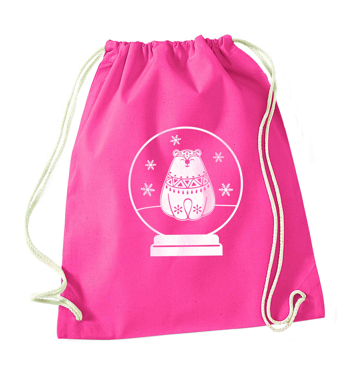 Polar Bear Snowglobe pink drawstring bag
