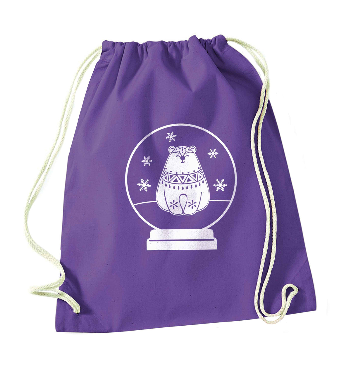 Polar Bear Snowglobe purple drawstring bag