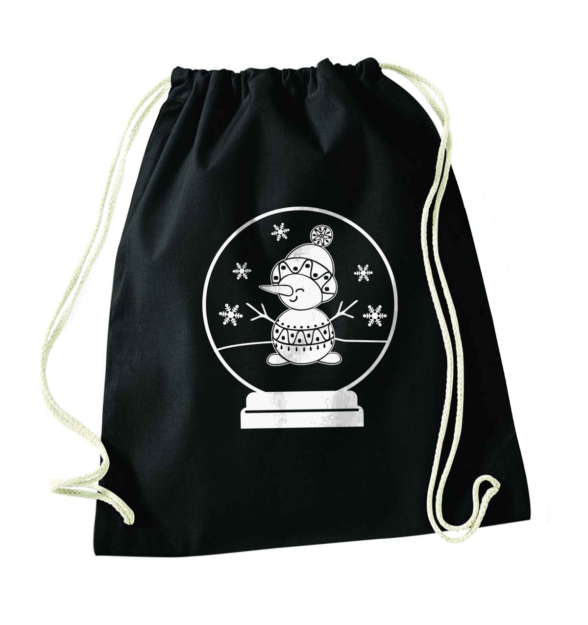 Snowman Snowglobe black drawstring bag