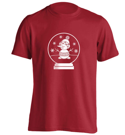 Snowman Snowglobe adults unisex red Tshirt 2XL