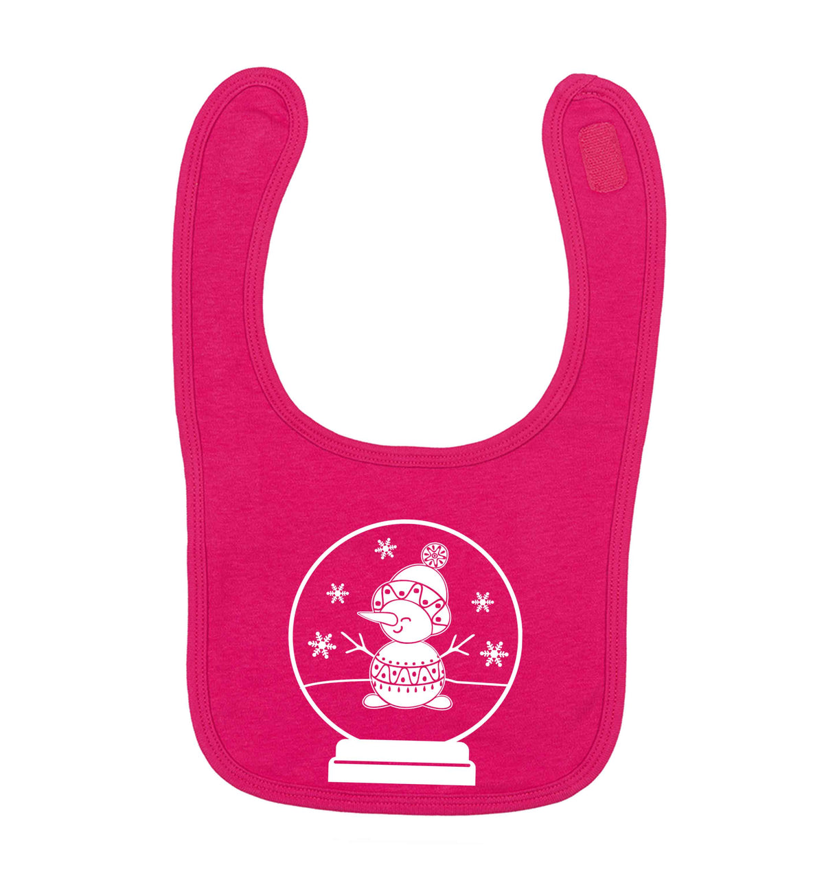 Snowman Snowglobe dark pink baby bib