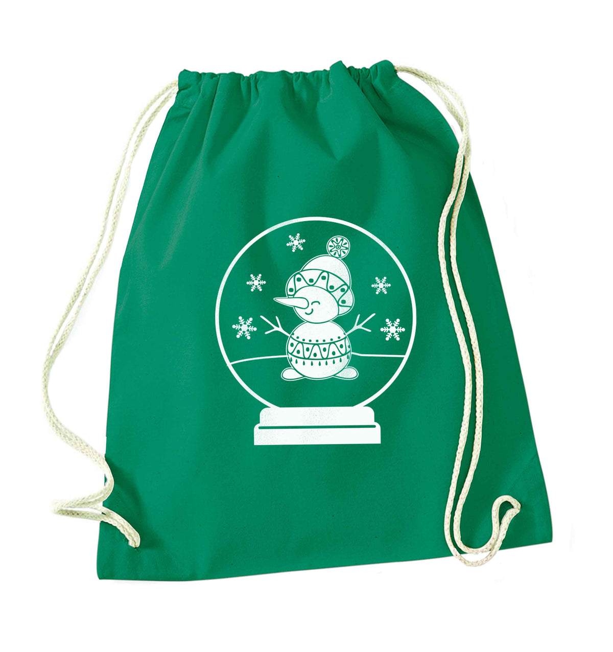 Snowman Snowglobe green drawstring bag