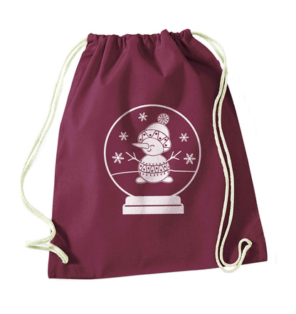 Snowman Snowglobe maroon drawstring bag