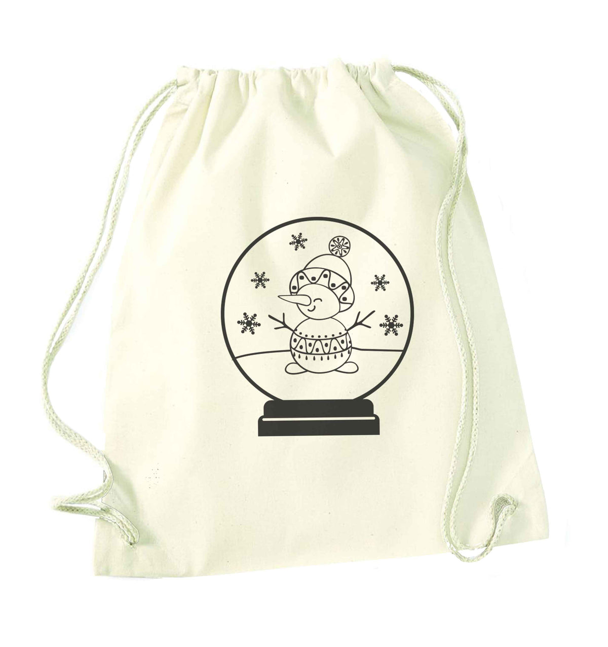Snowman Snowglobe natural drawstring bag