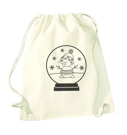 Snowman Snowglobe natural drawstring bag