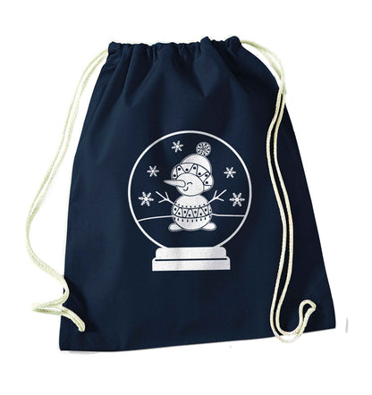 Snowman Snowglobe navy drawstring bag