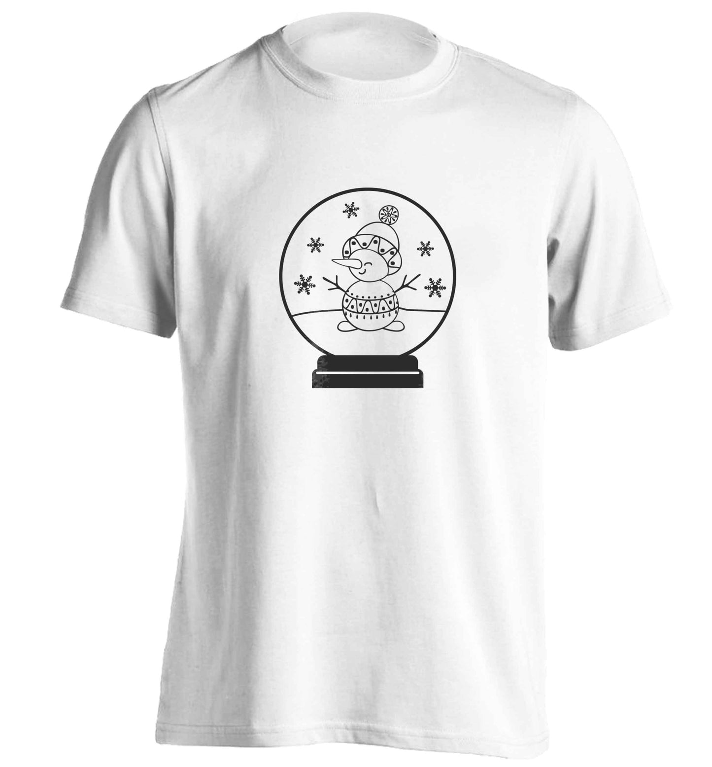 Snowman Snowglobe adults unisex white Tshirt 2XL