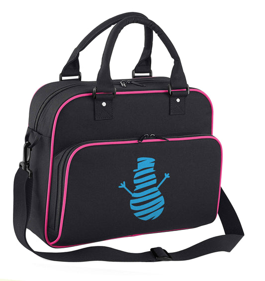 Snowman Snowglobe children's dance bag black with pink detail